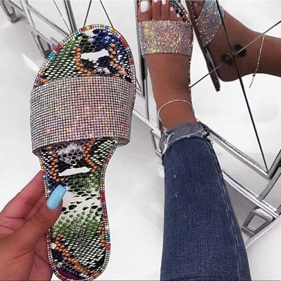 Multi Bling Slide Sandals - Picture 1 of 3